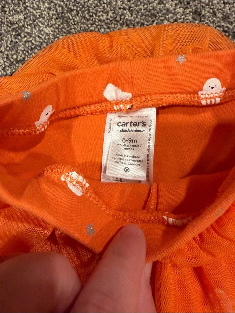 Carter's White Bodysuit and Orange Ghost Tutu Leggings Set